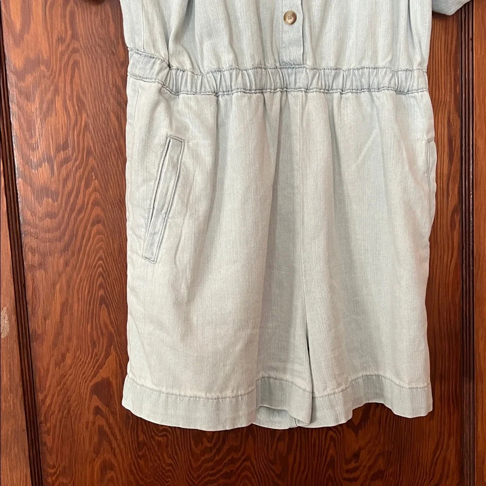 Sezane Light Blue Linen Belted Romper